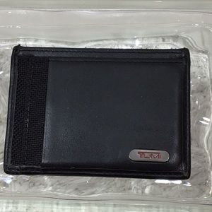 Tumi black leather & damask card case